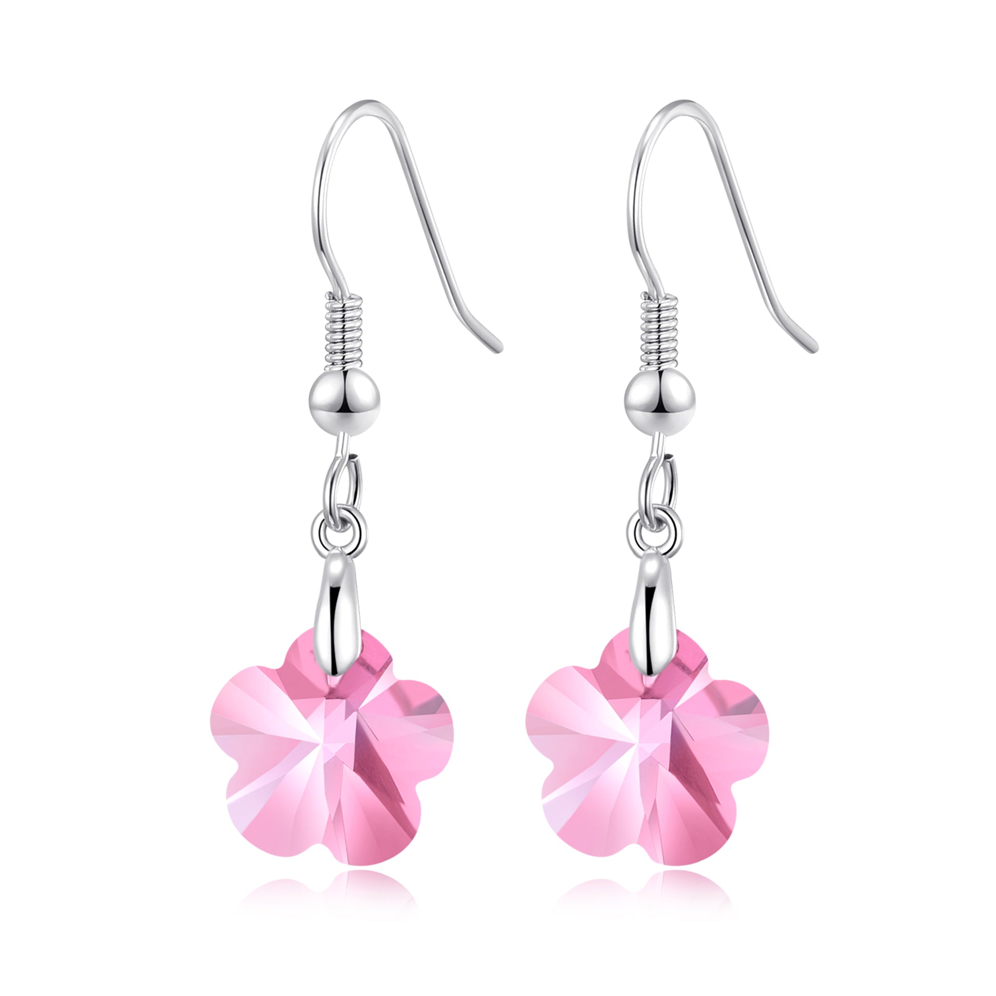 Sterling Silver Light Rose Flower Earrings Created with Zircondia® Crystals - Philip Jones Jewellery