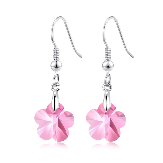 Sterling Silver Light Rose Flower Earrings Created with Zircondia® Crystals - Philip Jones Jewellery