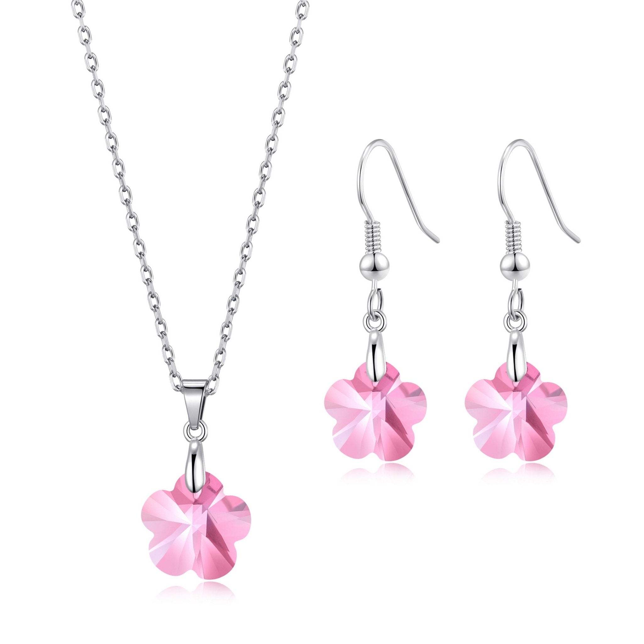 Sterling Silver Light Rose Flower Set Created with Zircondia® Crystals - Philip Jones Jewellery