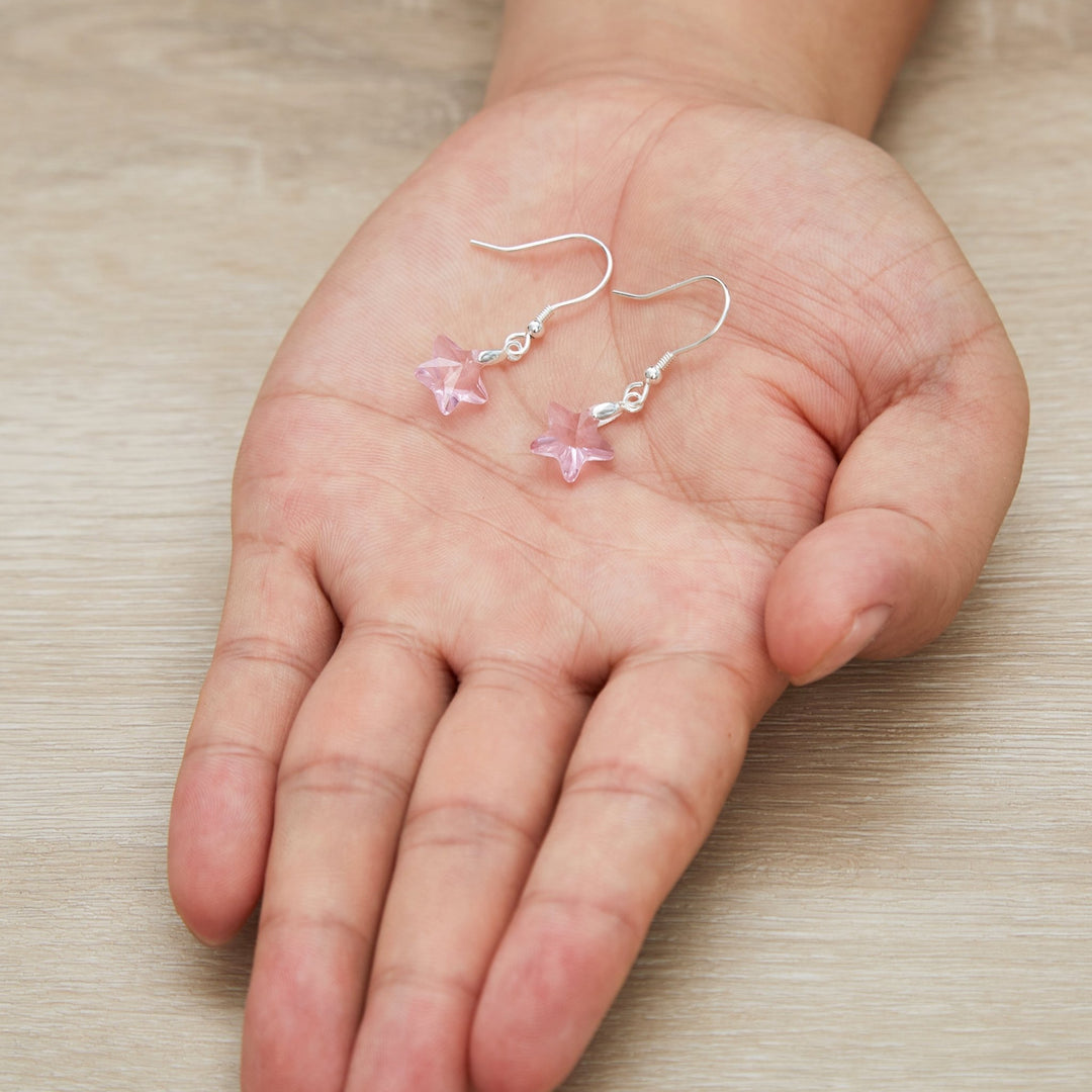 Sterling Silver Light Rose Star Earrings Created with Zircondia® Crystals - Philip Jones Jewellery