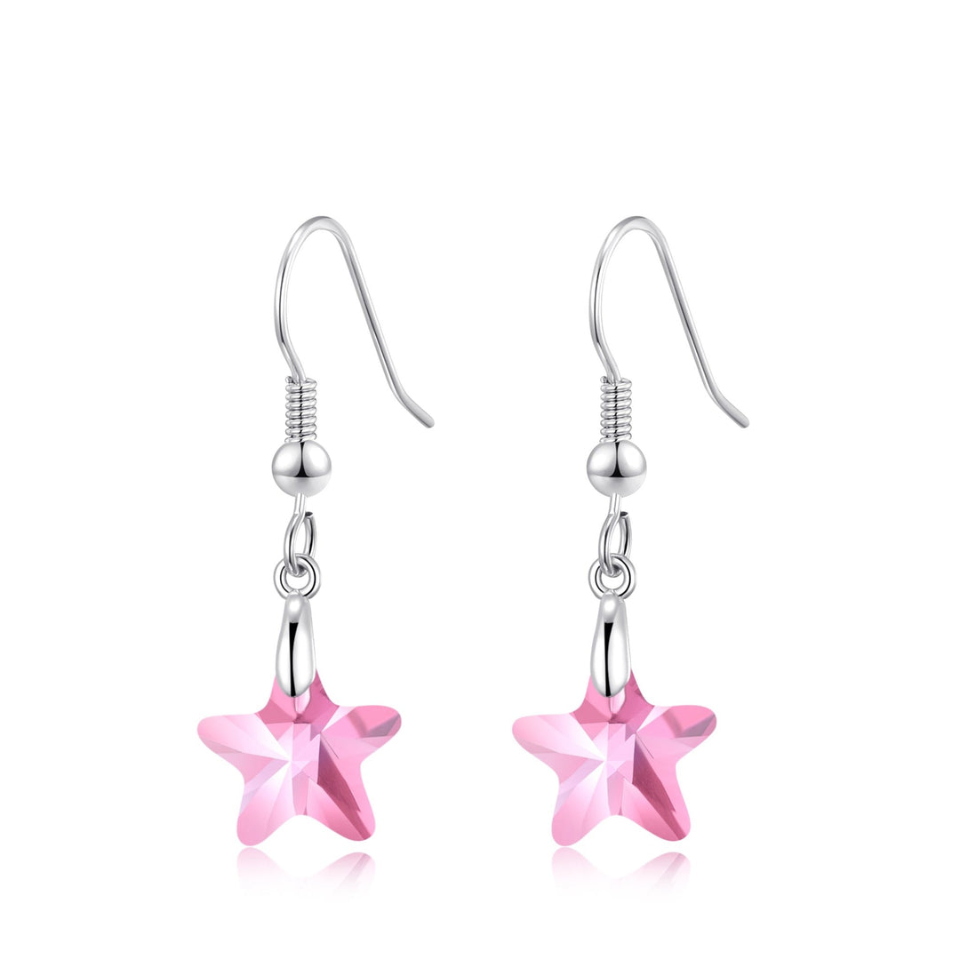 Sterling Silver Light Rose Star Earrings Created with Zircondia® Crystals - Philip Jones Jewellery