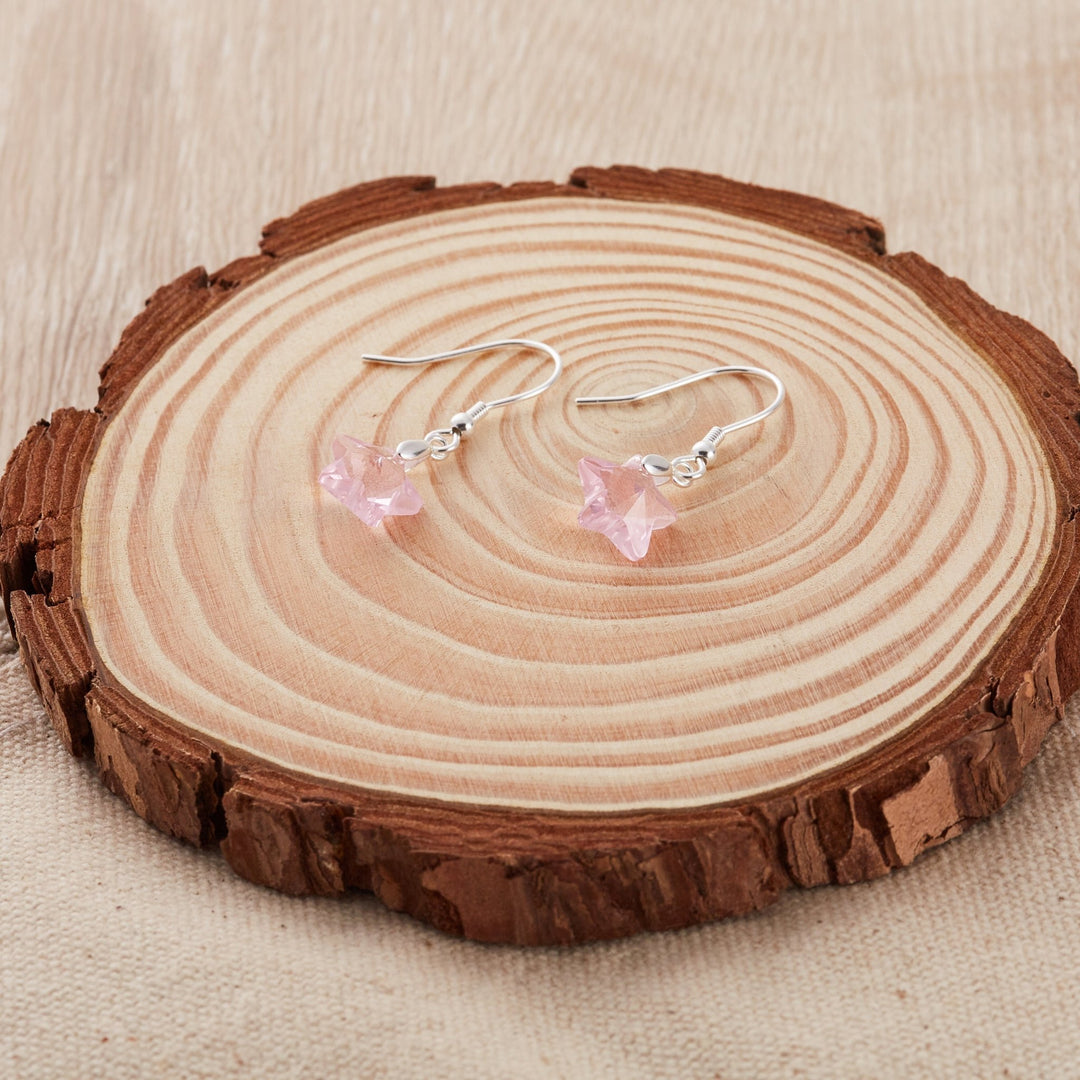 Sterling Silver Light Rose Star Earrings Created with Zircondia® Crystals - Philip Jones Jewellery
