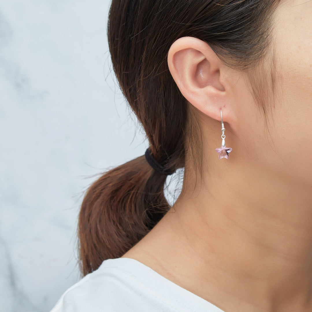 Sterling Silver Light Rose Star Earrings Created with Zircondia® Crystals - Philip Jones Jewellery