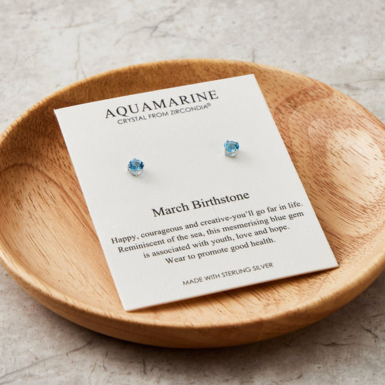 Sterling Silver March (Aquamarine) Birthstone Earrings Created with Zircondia® Crystals - Philip Jones Jewellery