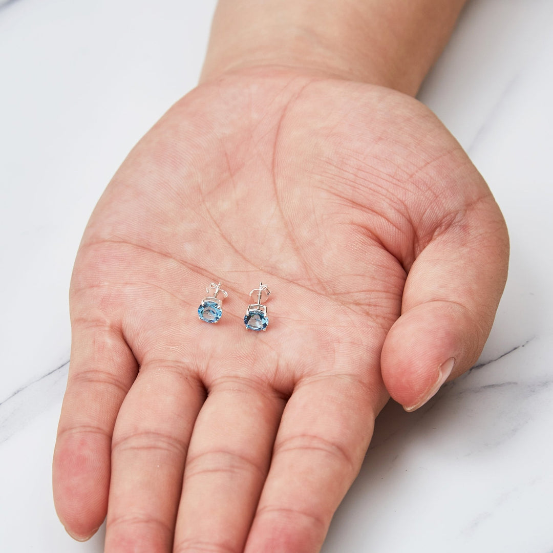 Sterling Silver March (Aquamarine) Birthstone Earrings Created with Zircondia® Crystals - Philip Jones Jewellery