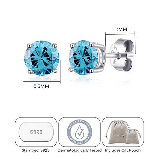 Sterling Silver March (Aquamarine) Birthstone Earrings Created with Zircondia® Crystals - Philip Jones Jewellery