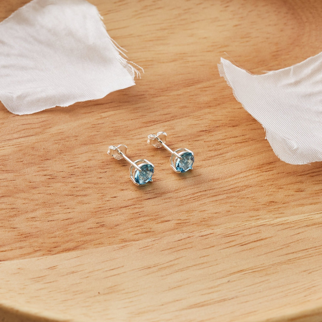 Sterling Silver March (Aquamarine) Birthstone Earrings Created with Zircondia® Crystals - Philip Jones Jewellery