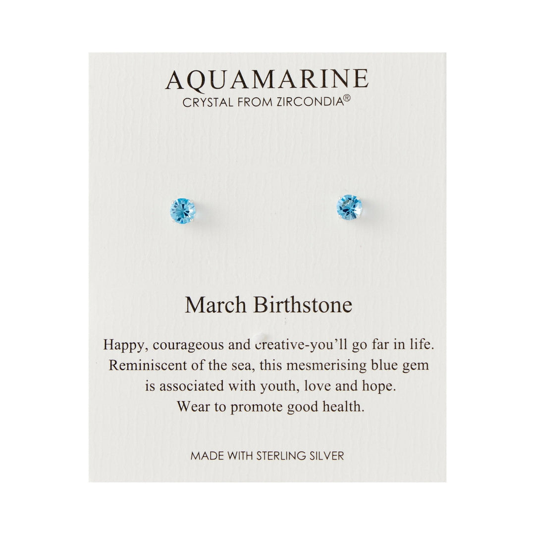Sterling Silver March (Aquamarine) Birthstone Earrings Created with Zircondia® Crystals - Philip Jones Jewellery