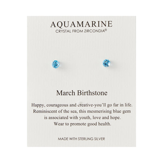 Sterling Silver March (Aquamarine) Birthstone Earrings Created with Zircondia® Crystals - Philip Jones Jewellery