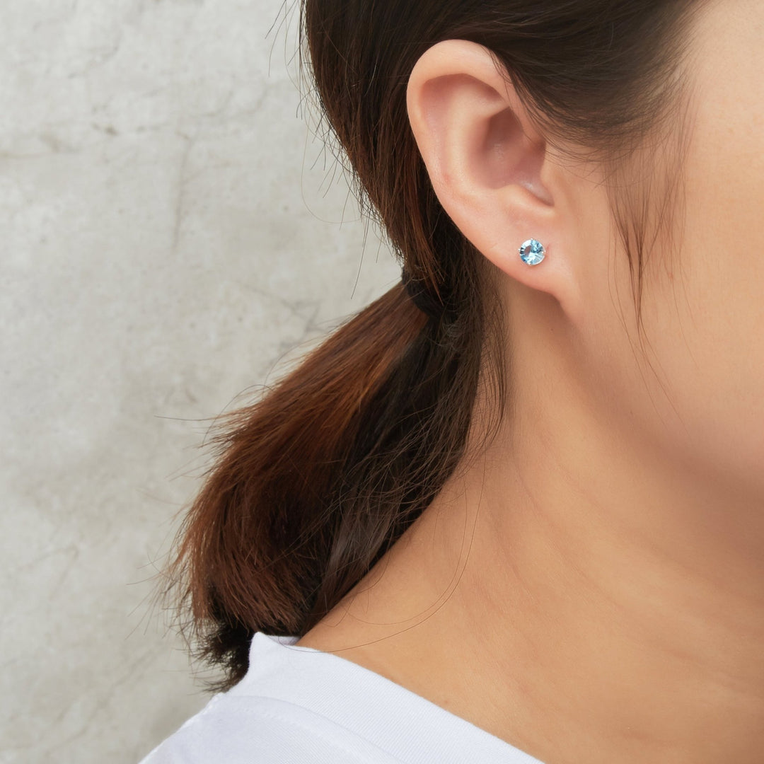 Sterling Silver March (Aquamarine) Birthstone Earrings Created with Zircondia® Crystals - Philip Jones Jewellery