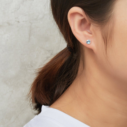 Sterling Silver March (Aquamarine) Birthstone Earrings Created with Zircondia® Crystals - Philip Jones Jewellery