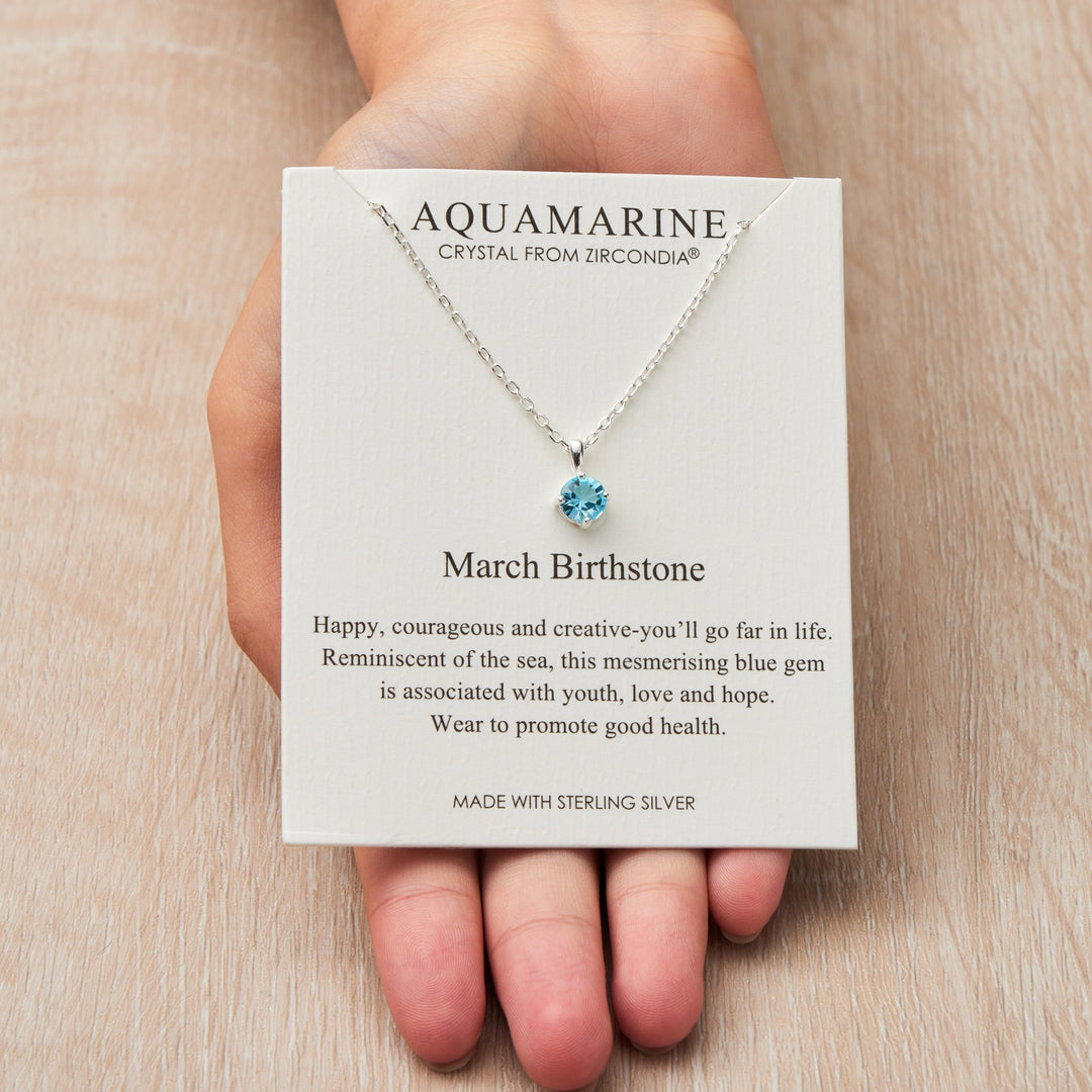 Sterling Silver March (Aquamarine) Birthstone Necklace Created with Zircondia® Crystals - Philip Jones Jewellery