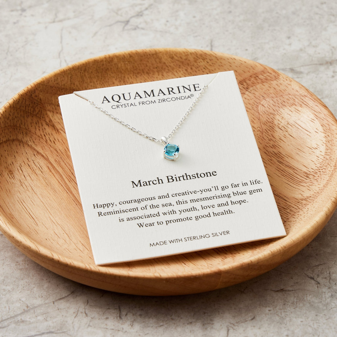 Sterling Silver March (Aquamarine) Birthstone Necklace Created with Zircondia® Crystals - Philip Jones Jewellery