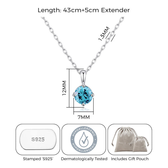 Sterling Silver March (Aquamarine) Birthstone Necklace Created with Zircondia® Crystals - Philip Jones Jewellery