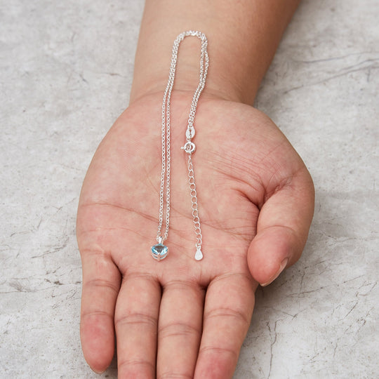 Sterling Silver March (Aquamarine) Birthstone Necklace Created with Zircondia® Crystals - Philip Jones Jewellery