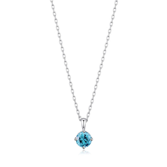 Sterling Silver March (Aquamarine) Birthstone Necklace Created with Zircondia® Crystals - Philip Jones Jewellery