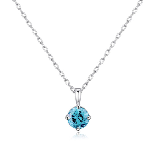 Sterling Silver March (Aquamarine) Birthstone Necklace Created with Zircondia® Crystals - Philip Jones Jewellery