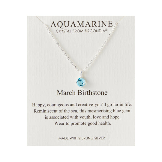 Sterling Silver March (Aquamarine) Birthstone Necklace Created with Zircondia® Crystals - Philip Jones Jewellery