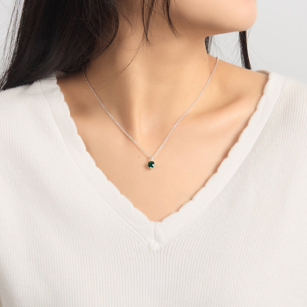 Sterling Silver May (Emerald) Birthstone Necklace Created with Zircondia® Crystals - Philip Jones Jewellery