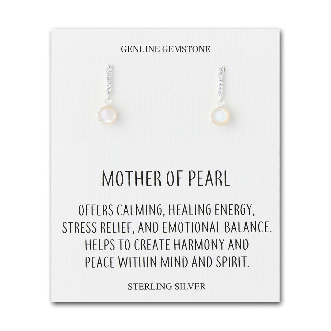 Sterling Silver Mother of Pearl Gemstone Drop Earrings with Quote Card - Philip Jones Jewellery