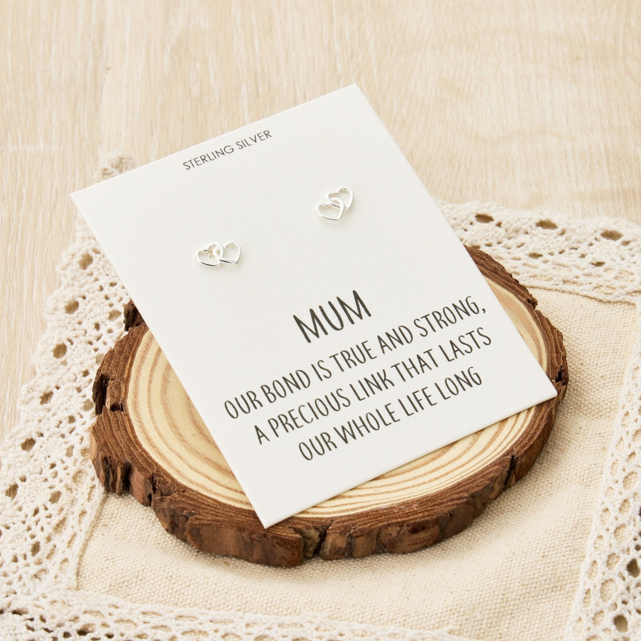 Sterling Silver Mum Quote Heart Link Earrings - Philip Jones Jewellery