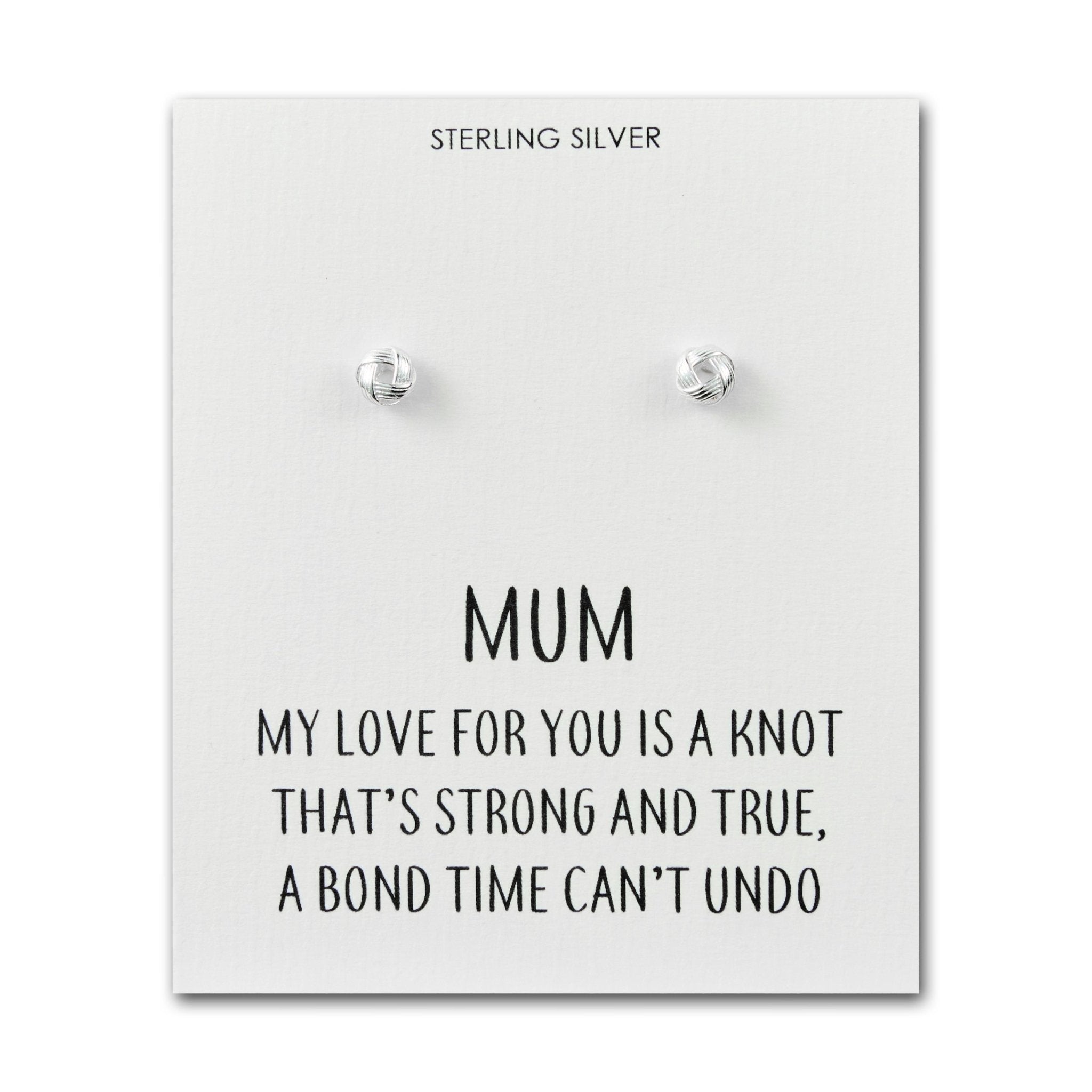 Sterling Silver Mum Quote Knot Earrings - Philip Jones Jewellery