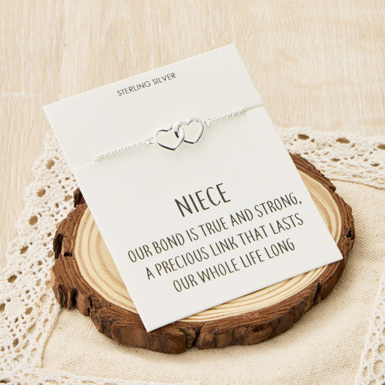 Sterling Silver Niece Quote Heart Link Bracelet - Philip Jones Jewellery