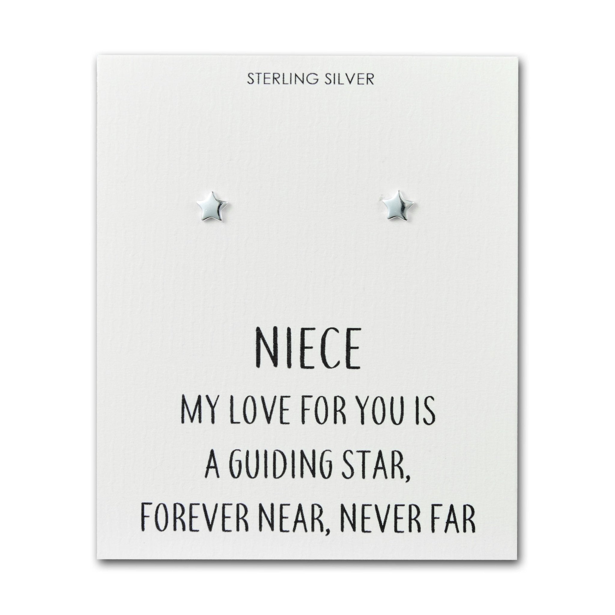 Sterling Silver Niece Quote Star Earrings - Philip Jones Jewellery