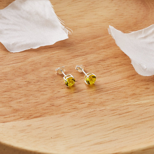 Sterling Silver November (Topaz) Birthstone Earrings Created with Zircondia® Crystals - Philip Jones Jewellery