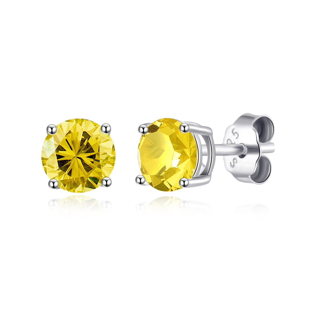 Sterling Silver November (Topaz) Birthstone Earrings Created with Zircondia® Crystals - Philip Jones Jewellery