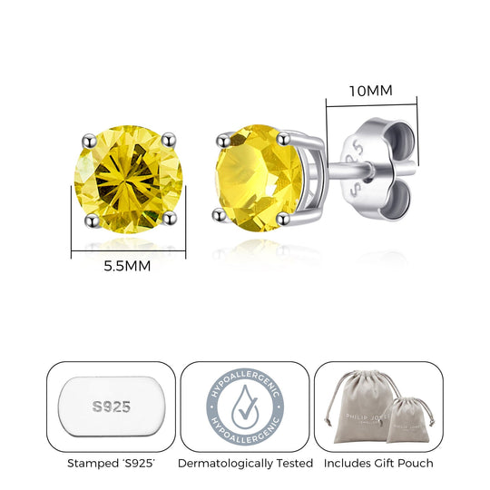 Sterling Silver November (Topaz) Birthstone Earrings Created with Zircondia® Crystals - Philip Jones Jewellery