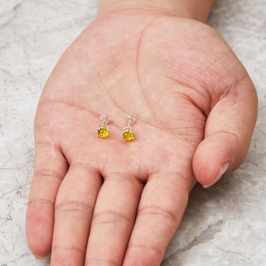 Sterling Silver November (Topaz) Birthstone Earrings Created with Zircondia® Crystals - Philip Jones Jewellery