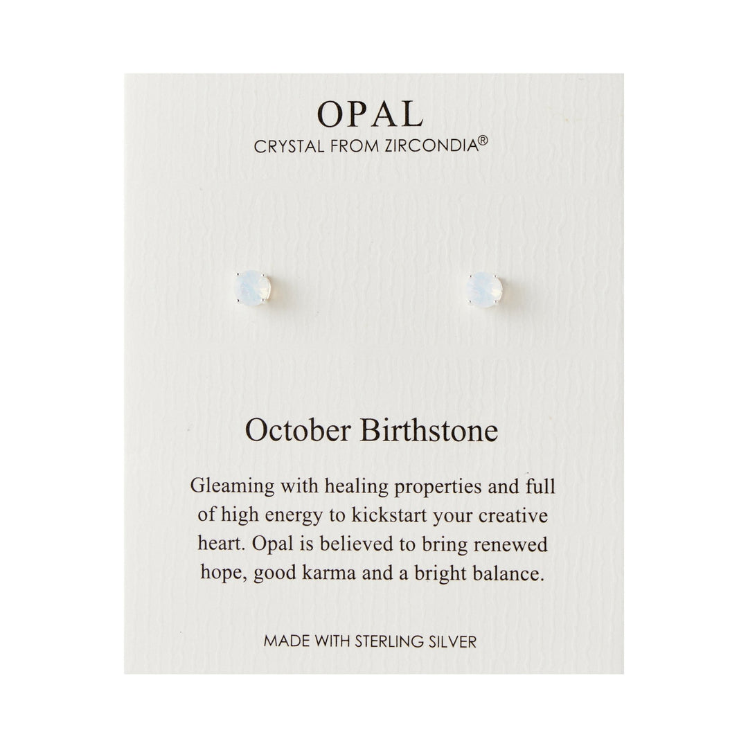 Sterling Silver October (Opal) Birthstone Earrings Created with Zircondia® Crystals - Philip Jones Jewellery