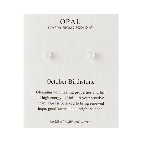 Sterling Silver October (Opal) Birthstone Earrings Created with Zircondia® Crystals - Philip Jones Jewellery
