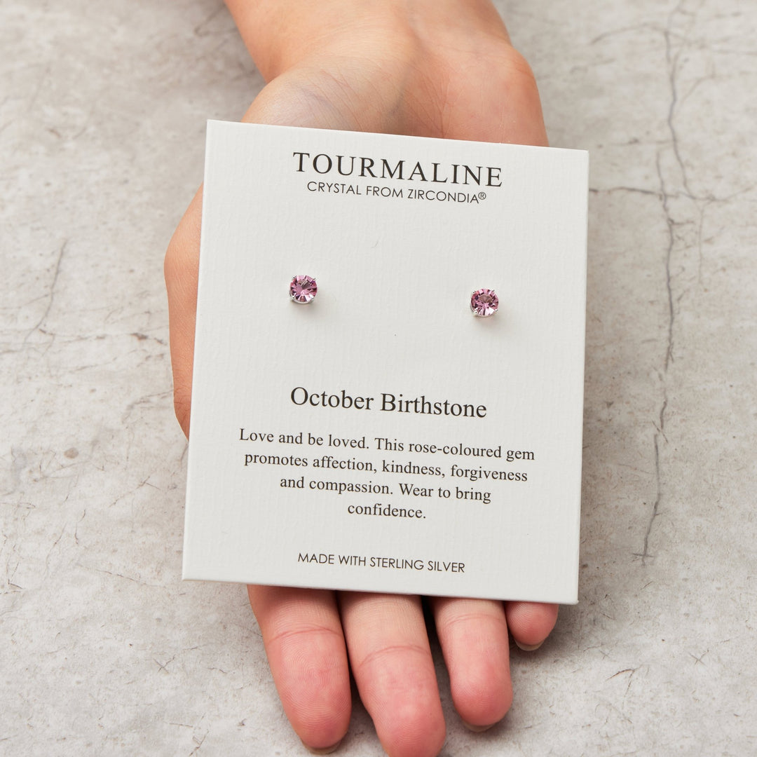 Sterling Silver October (Tourmaline) Birthstone Earrings Created with Zircondia® Crystals - Philip Jones Jewellery