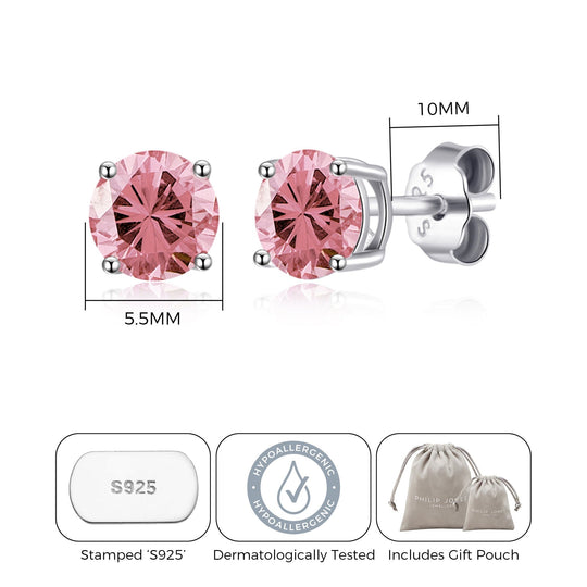 Sterling Silver October (Tourmaline) Birthstone Earrings Created with Zircondia® Crystals - Philip Jones Jewellery
