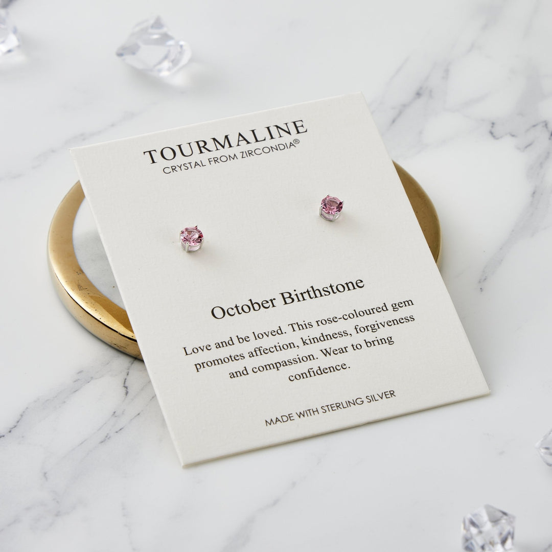 Sterling Silver October (Tourmaline) Birthstone Earrings Created with Zircondia® Crystals - Philip Jones Jewellery