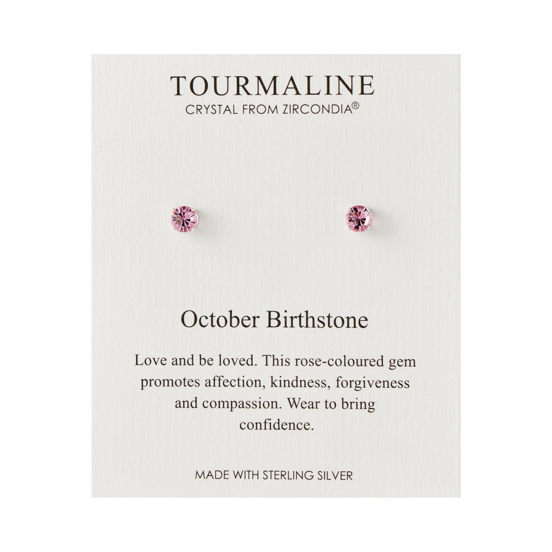 Sterling Silver October (Tourmaline) Birthstone Earrings Created with Zircondia® Crystals - Philip Jones Jewellery