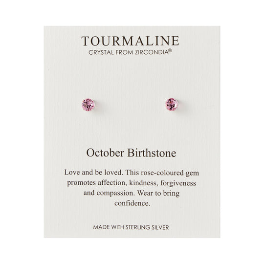 Sterling Silver October (Tourmaline) Birthstone Earrings Created with Zircondia® Crystals - Philip Jones Jewellery