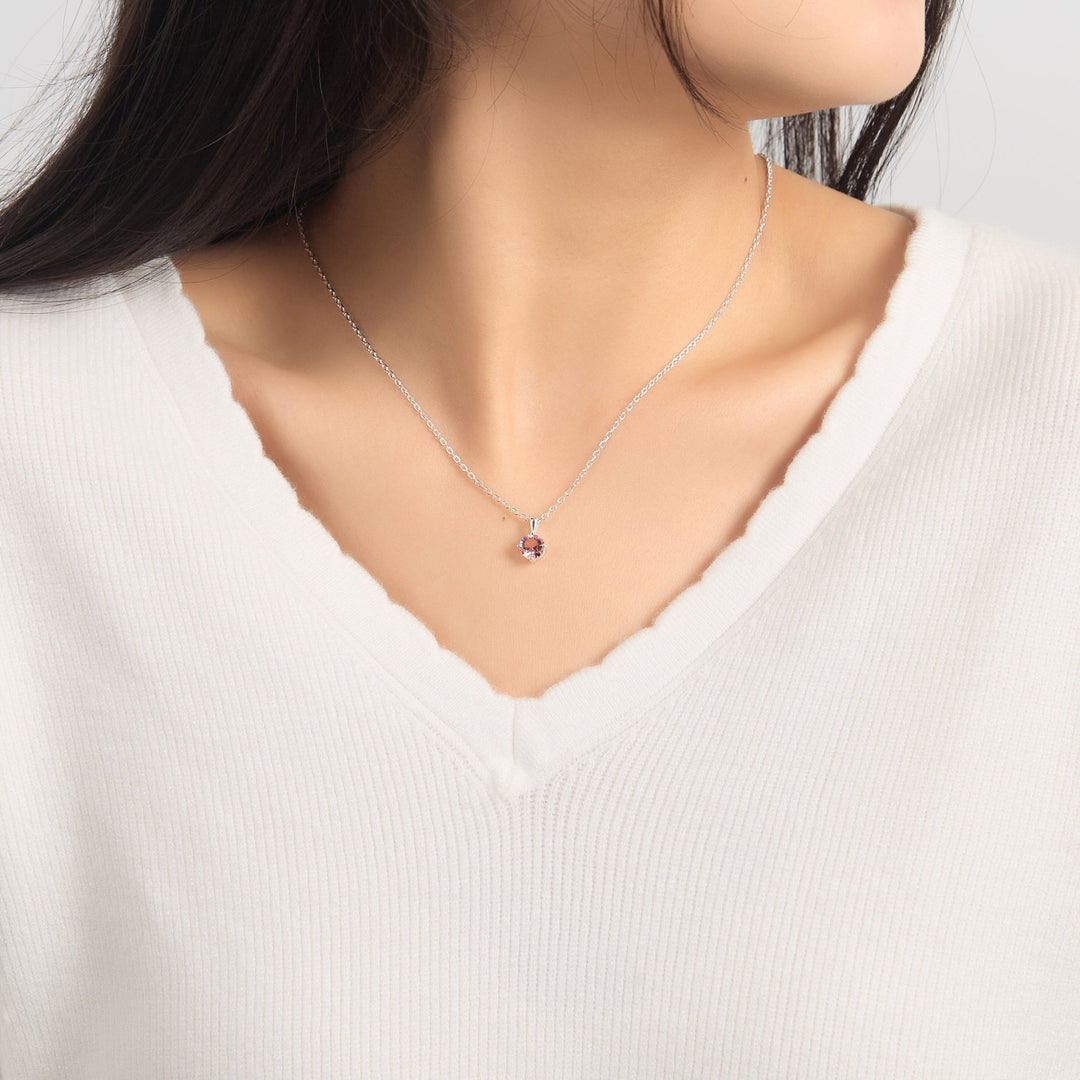 Sterling Silver October (Tourmaline) Birthstone Necklace Created with Zircondia® Crystals - Philip Jones Jewellery