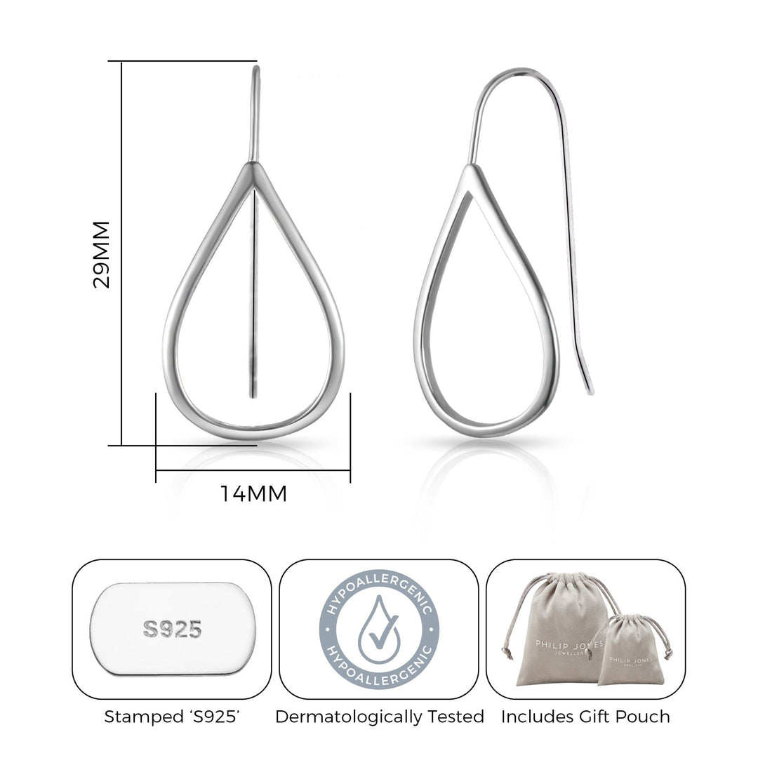 Sterling Silver Open Teardrop Earrings - Philip Jones Jewellery