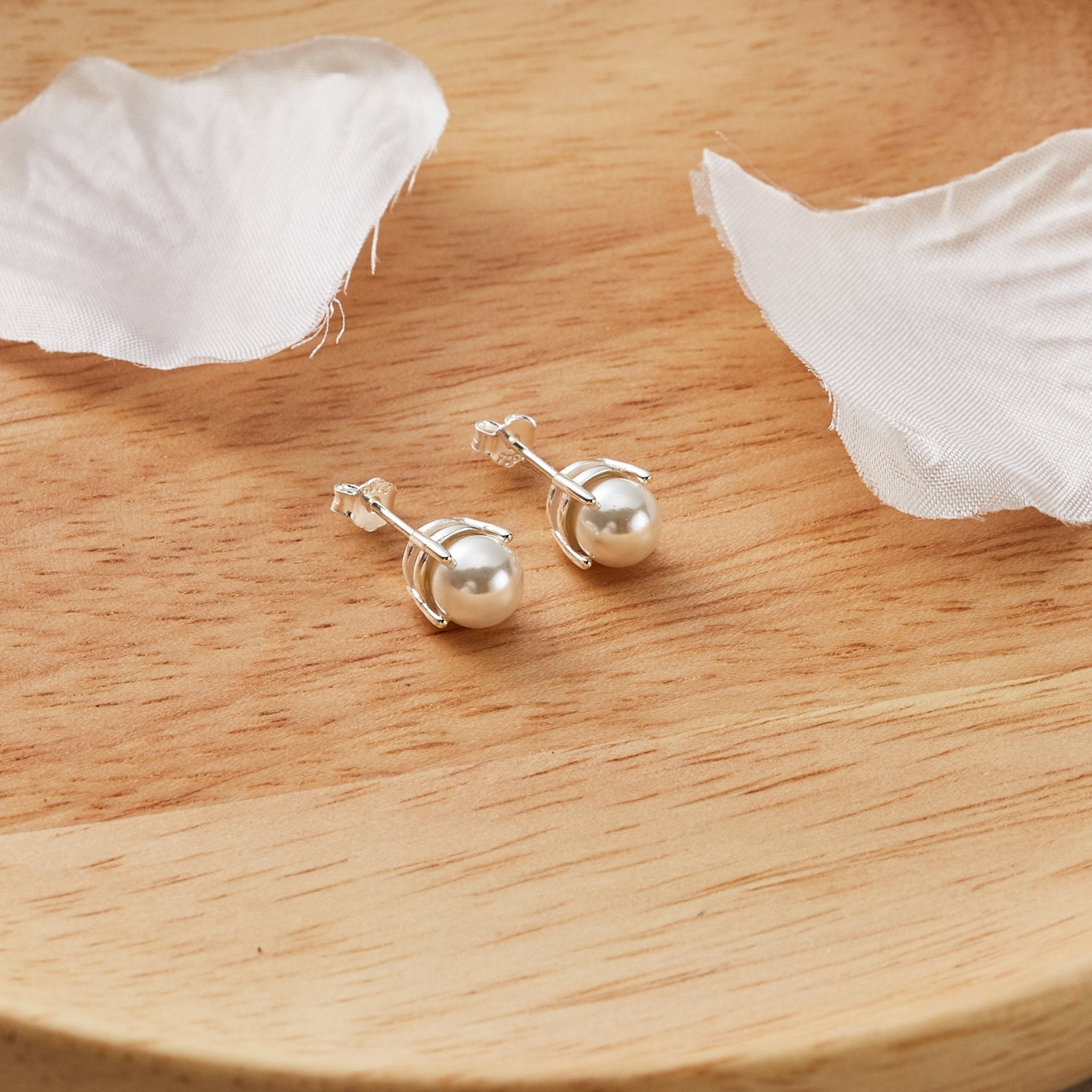 Sterling Silver Pearl Earrings Created with Gemstones from Zircondia® - Philip Jones Jewellery