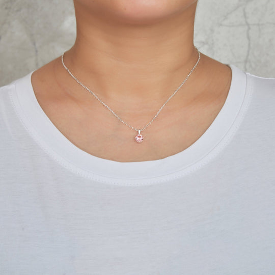 Sterling Silver Pink Necklace Created with Zircondia® Crystals - Philip Jones Jewellery