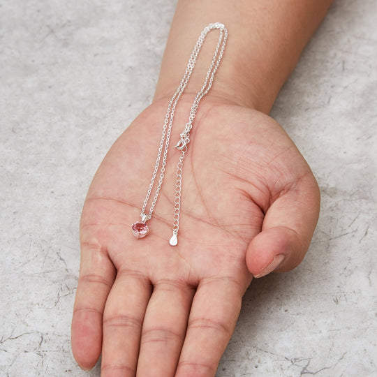Sterling Silver Pink Necklace Created with Zircondia® Crystals - Philip Jones Jewellery
