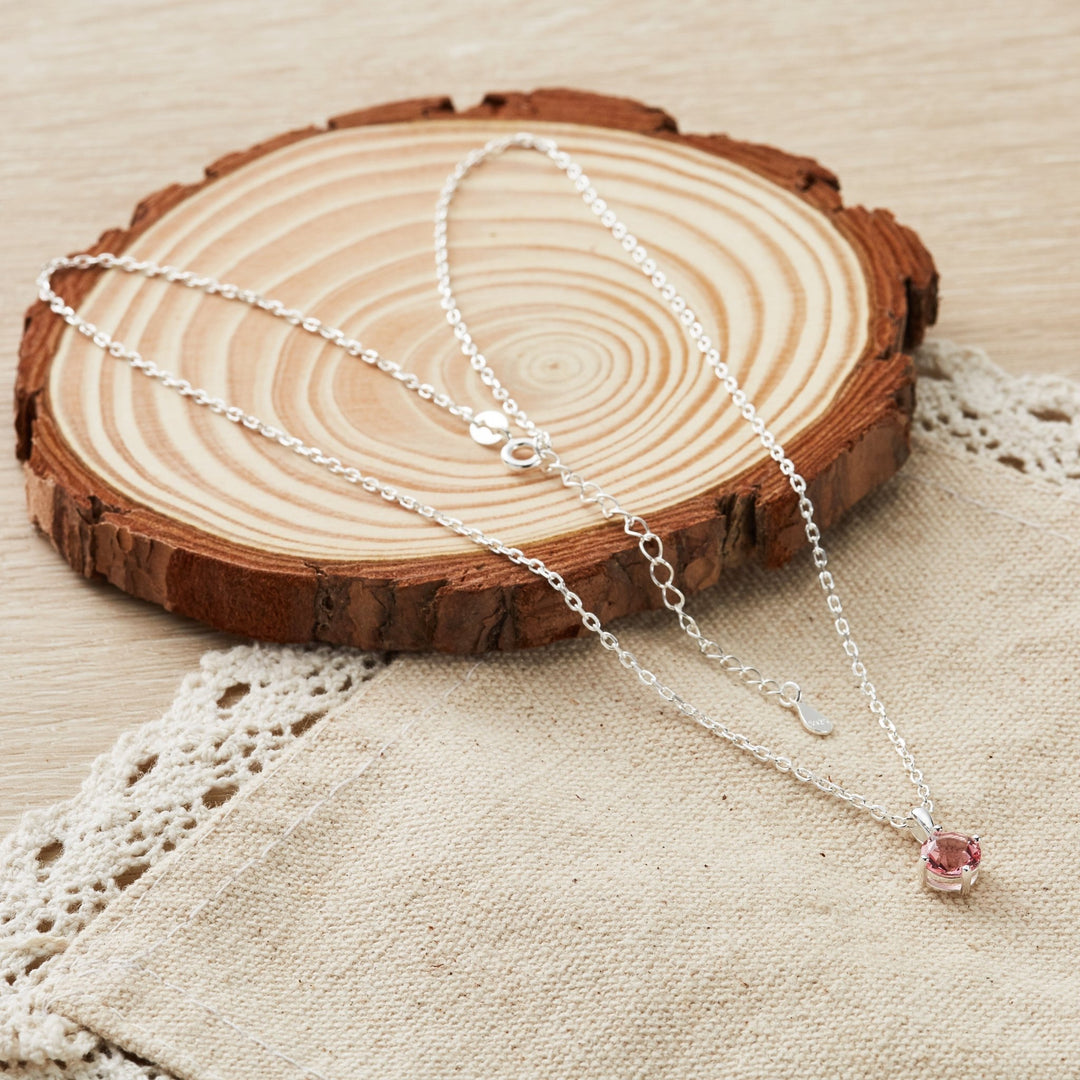 Sterling Silver Pink Necklace Created with Zircondia® Crystals - Philip Jones Jewellery