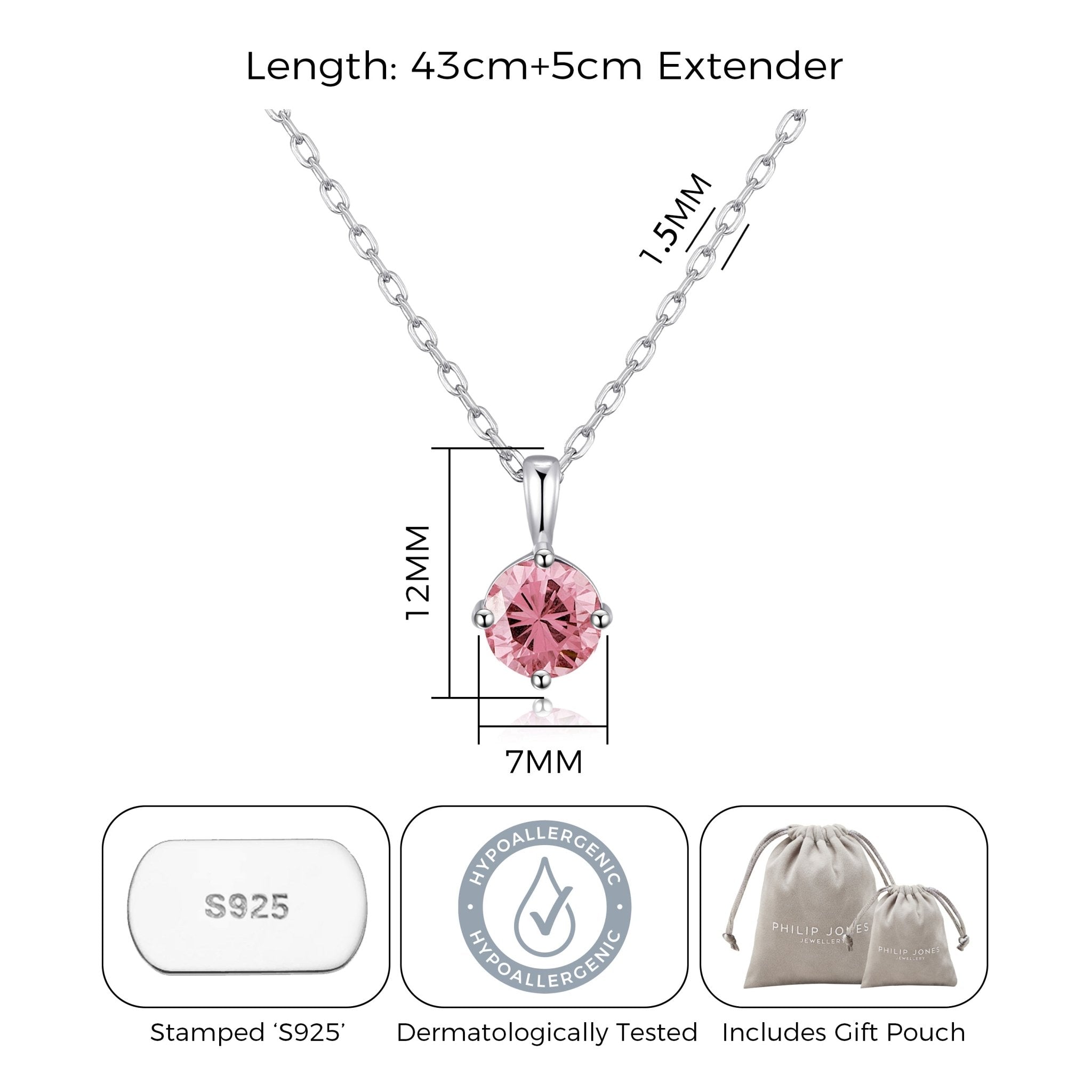 Sterling Silver Pink Necklace Created with Zircondia® Crystals - Philip Jones Jewellery