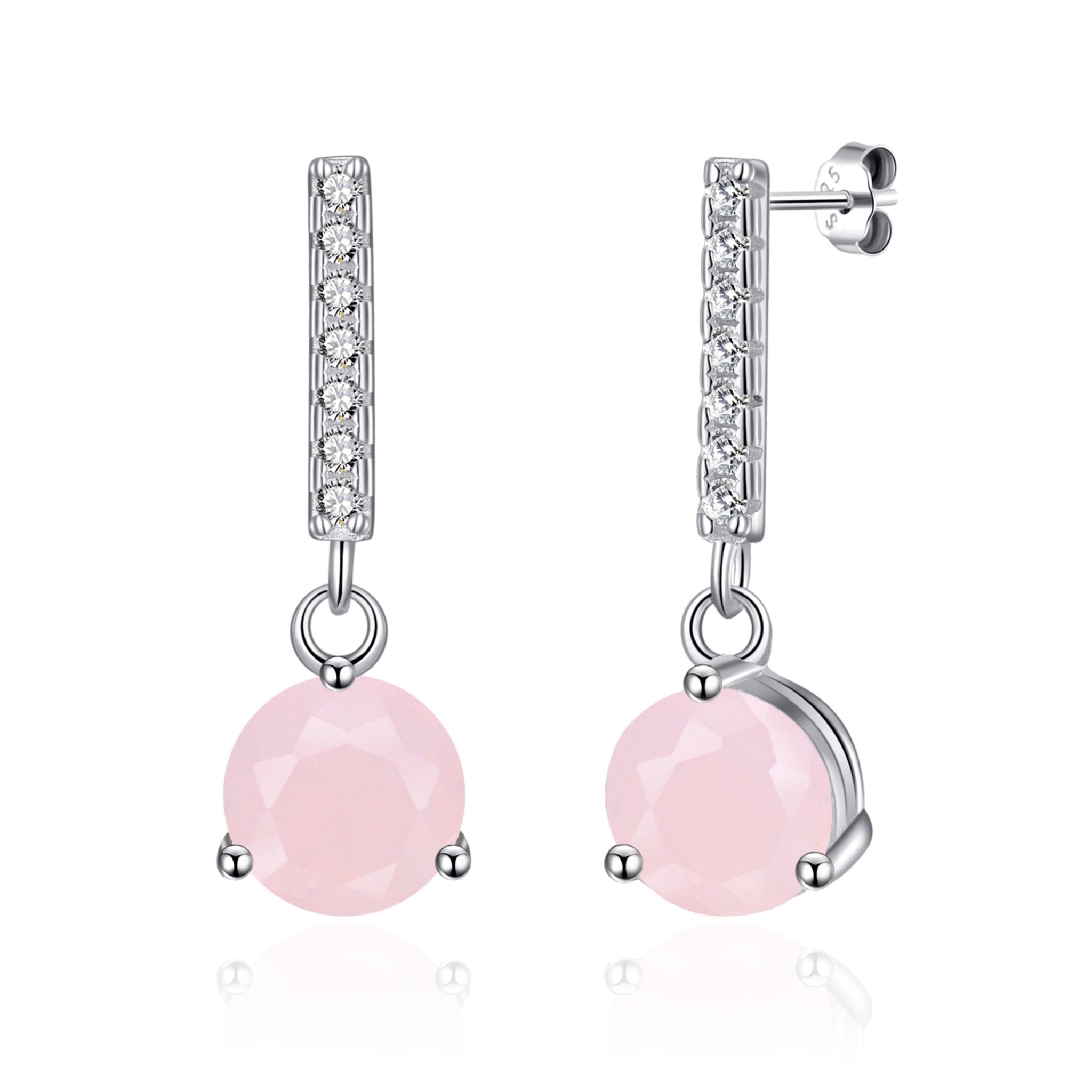 Sterling Silver Rose Quartz Gemstone Drop Earrings - Philip Jones Jewellery