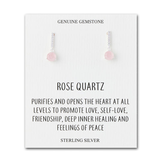 Sterling Silver Rose Quartz Gemstone Drop Earrings with Quote Card - Philip Jones Jewellery