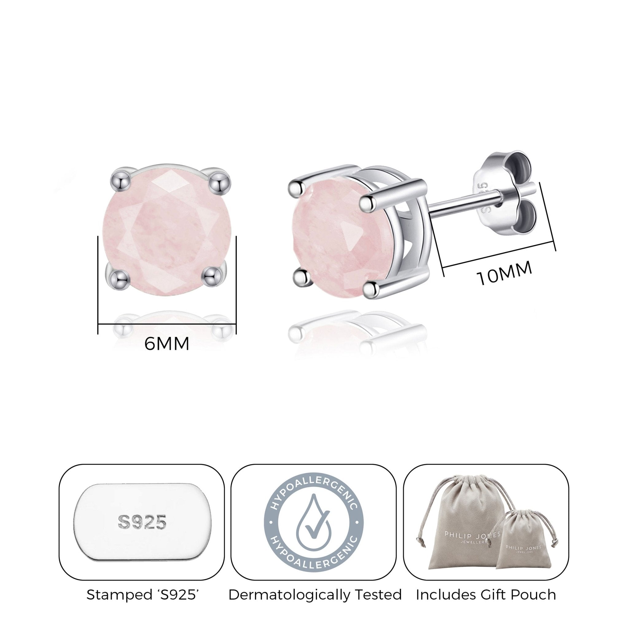 Sterling Silver Rose Quartz Gemstone Earrings - Philip Jones Jewellery