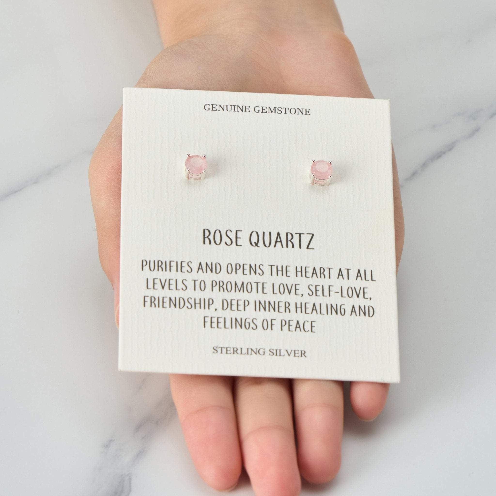 Sterling Silver Rose Quartz Gemstone Earrings with Quote Card - Philip Jones Jewellery